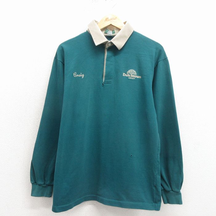 L★古着 長袖 ラガー シャツ メンズ 90年代 90s Dutchtown コットン USA製 青緑 26apr03