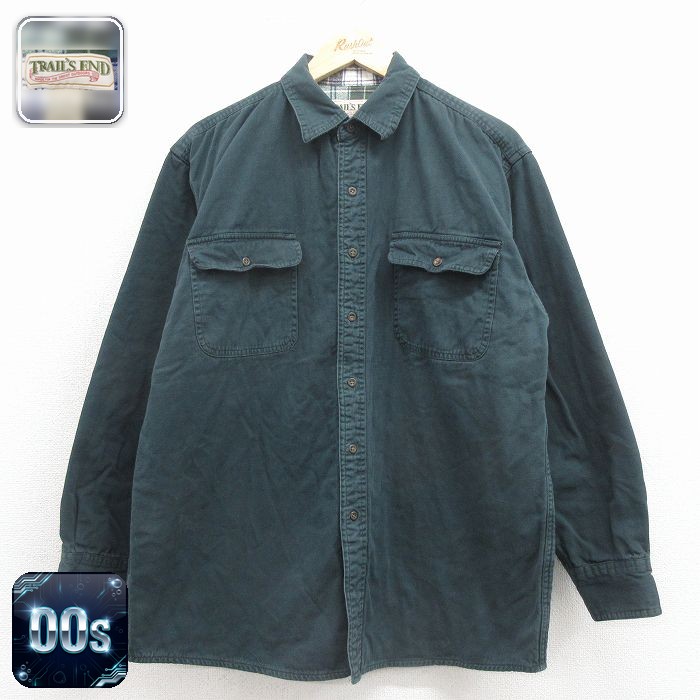 【20%OFF】00s 長袖シャツ 内側フランネル グリーン メンズL相当 | 古着