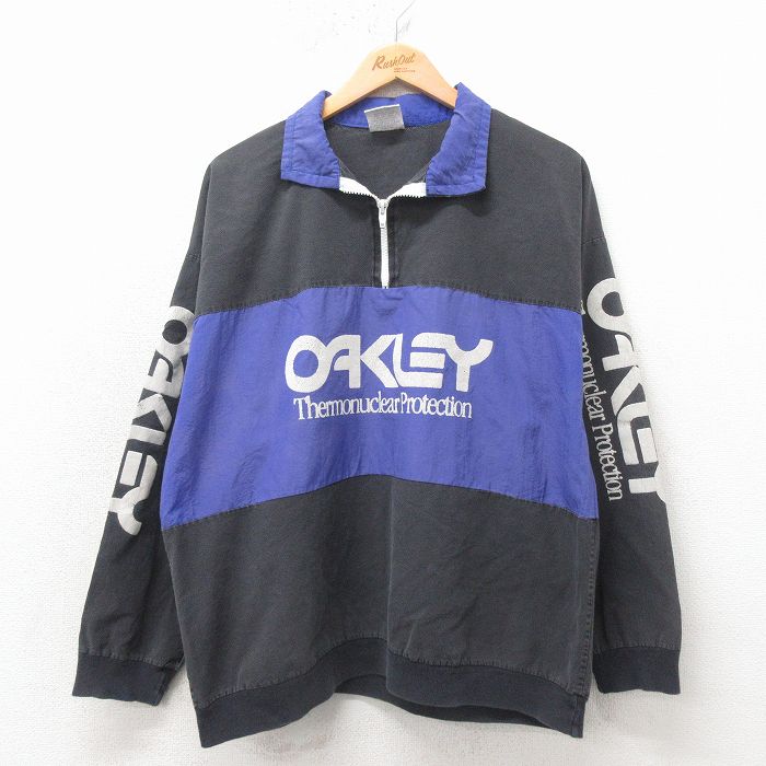 XL★古着 長袖 ハーフジップ トップス メンズ 90年代 90s OAKLEY ツートンカラー コットン USA製 黒 26apr04