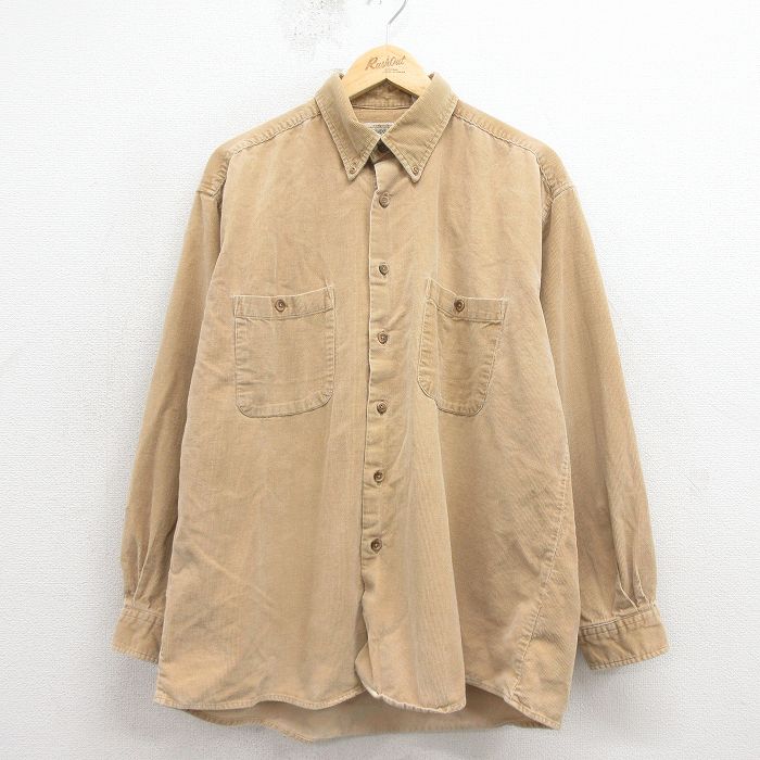 XL★古着 セントジョンズベイ 長袖 シャツ メンズ 00年代 00s コットン ボタンダウン ベージュ 26apr04