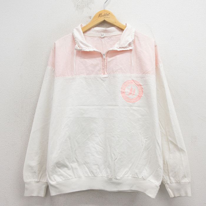 L★古着 長袖 ハーフジップ トップス メンズ 90年代 90s ベンスビーチ ツートンカラー コットン USA製 白 26apr04