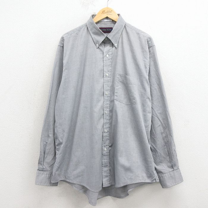 XL★古着 長袖 シャツ メンズ 90年代 90s オックスフォード 大きいサイズ ボタンダウン USA製 グレー 霜降り 26apr04