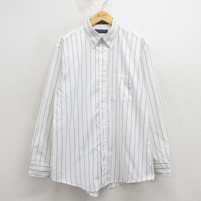 XL★古着 長袖 シャツ メンズ 90年代 90s コットン ボタンダウン USA製 白他 ストライプ 26apr04