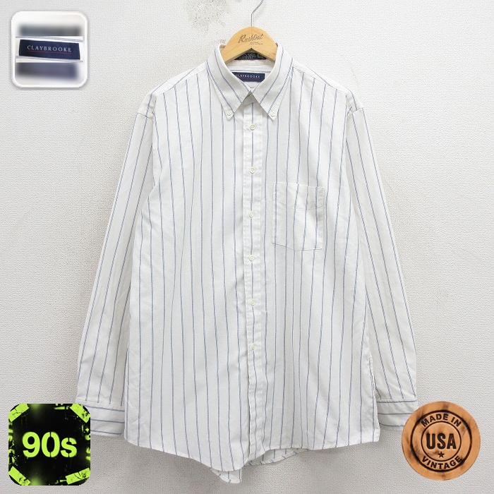 【20%OFF】90s 長袖シャツ ストライプ ホワイト メンズXL相当 | 古着
