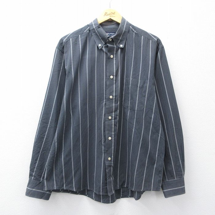 XL★古着 ピューリタン 長袖 シャツ メンズ 00年代 00s ボタンダウン 濃グレー他 ストライプ 26apr04