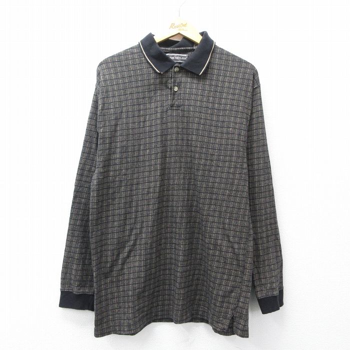 M★古着 長袖 ポロ シャツ メンズ 90年代 90s 黒他 チェック 26apr04