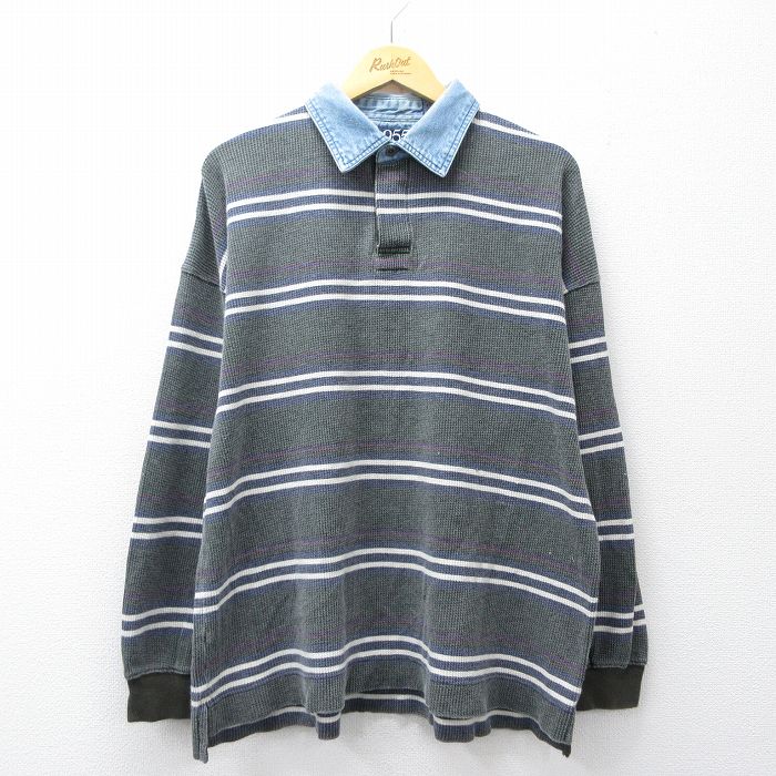 00s 長袖ラガーシャツ ボーダー グリーン XL | 古着