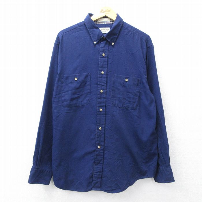 XL★古着 アロー 長袖 シャツ メンズ 90年代 90s 大きいサイズ ロング丈 ボタンダウン 紺 26apr04
