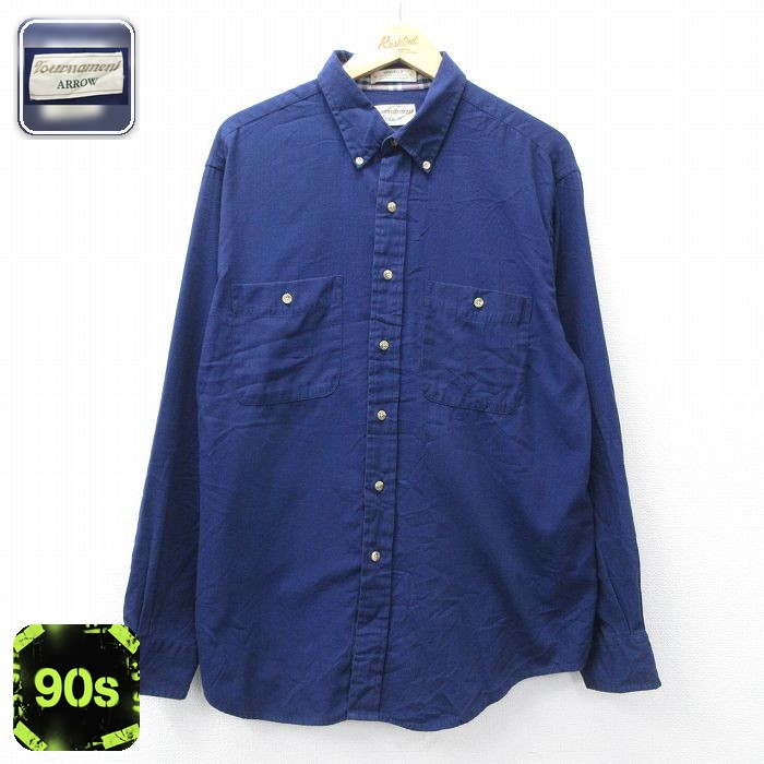 【20%OFF】アロー 90s 長袖シャツ ネイビー メンズXL相当 | 古着