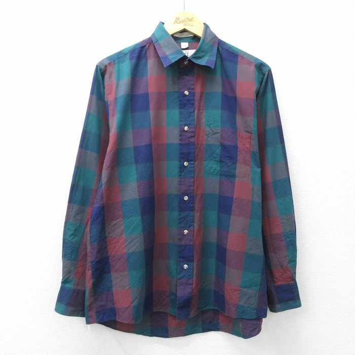 L★古着 バンヒューセン 長袖 シャツ メンズ 90年代 90s 緑他 チェック 26apr04