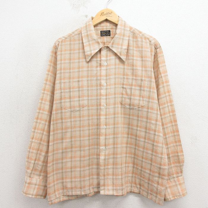 XL★古着 JCペニー 長袖 シャツ メンズ 70年代 70s ベージュ他 チェック 26apr11