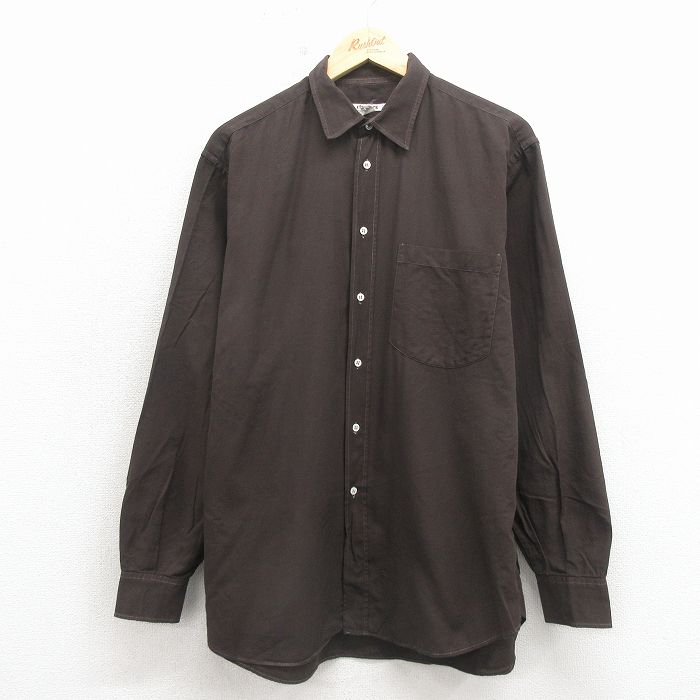 L★古着 長袖 シャツ メンズ 90年代 90s コットン イタリア製 こげ茶 26apr11
