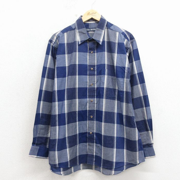 XL★古着 バンヒューセン 長袖 シャツ メンズ 90年代 90s 紺他 チェック 26apr11
