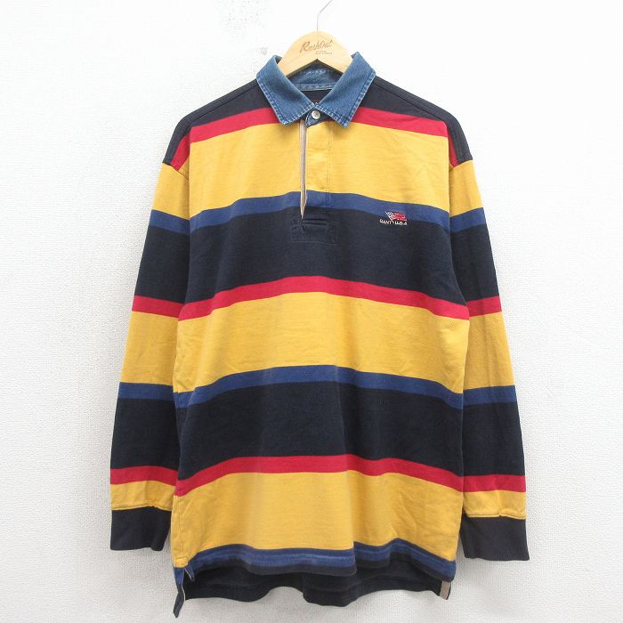 L★古着 GANT 長袖 ラガー シャツ メンズ 90年代 90s コットン 黄他 ボーダー【spe】 26apr16