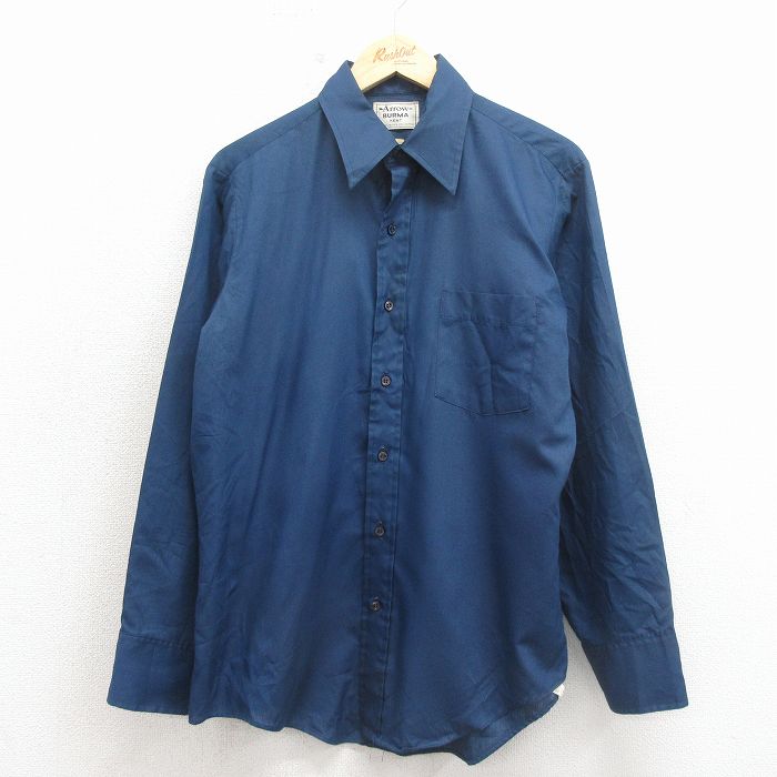 L★古着 アロー 長袖 シャツ メンズ 80年代 80s 紺 26apr16
