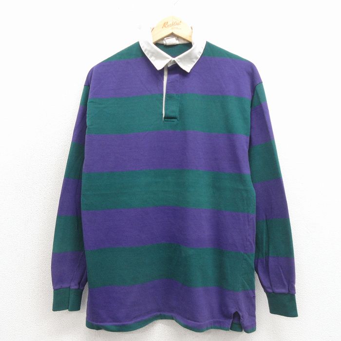 L★古着 長袖 ラガー シャツ メンズ 90年代 90s コットン USA製 紫他 26apr16
