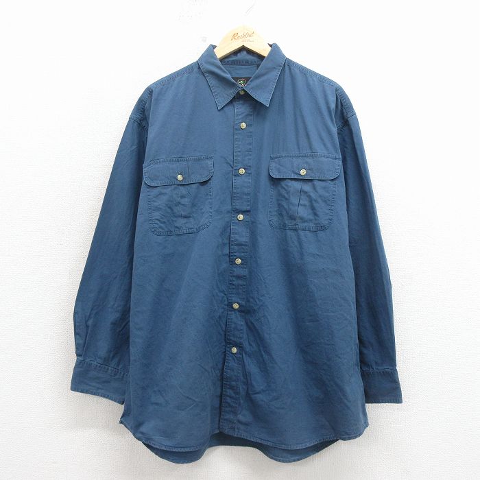 XL★古着 レッドヘッド 長袖 シャツ メンズ 大きいサイズ ロング丈 コットン 紺 26apr16