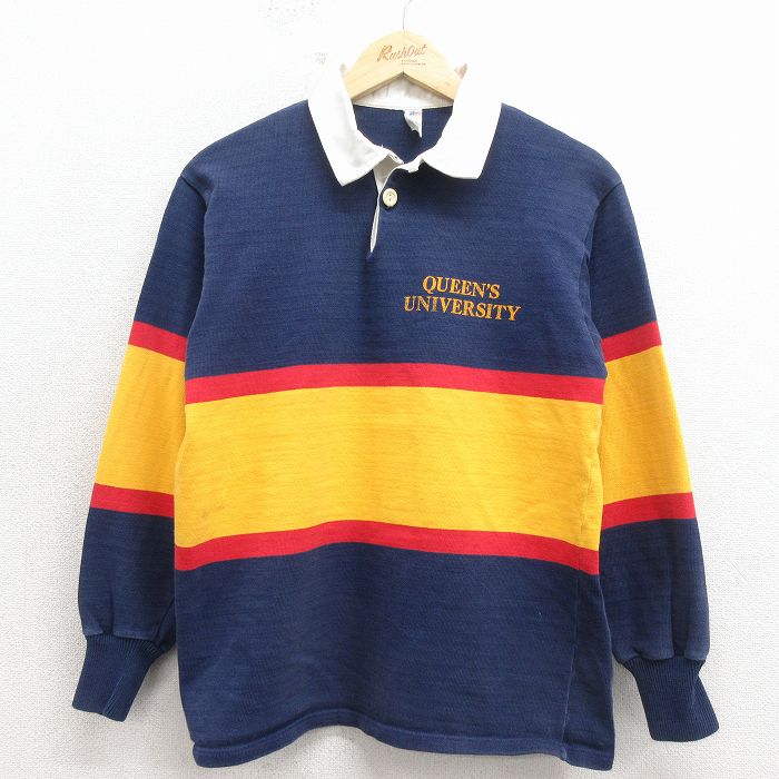 カレッジ 80s 長袖ラガーシャツ ネイビー M | 古着