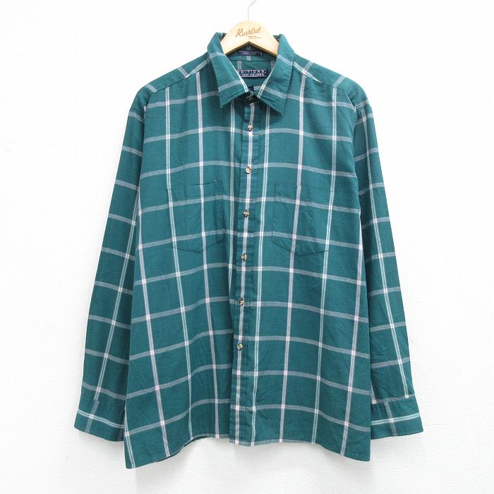 XL★古着 バンヒューセン 長袖 シャツ メンズ 90年代 90s 大きいサイズ 緑他 チェック 26apr20