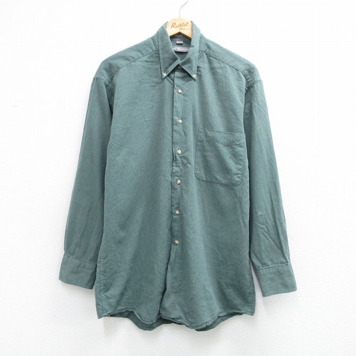 L★古着 バンヒューセン 長袖 シャツ メンズ 90年代 90s コットン ロング丈 ボタンダウン 緑 26apr20