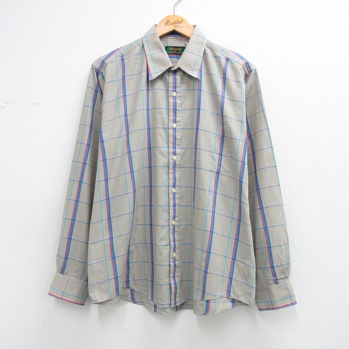XL★古着 長袖 シャツ メンズ 00年代 00s ベージュ他 チェック 26apr20