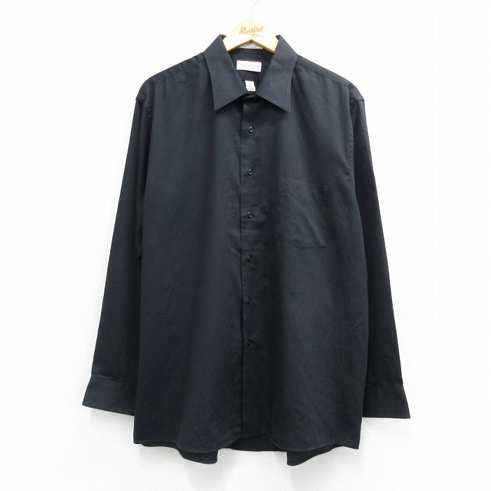 XL★古着 バンヒューセン 長袖 シャツ メンズ 大きいサイズ ロング丈 黒 26apr20