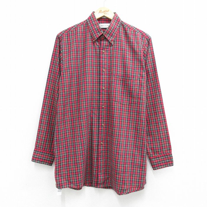 L★古着 バンヒューセン 長袖 シャツ メンズ ボタンダウン 赤他 チェック 26apr20