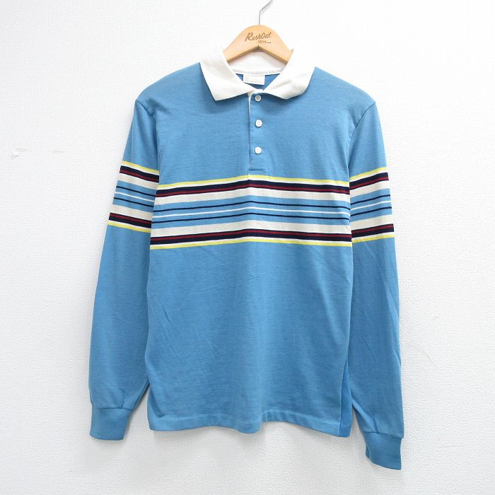 70s 長袖ポロシャツ ネイビー メンズS相当 | 古着