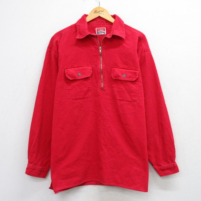 XL★古着 マルボロ 長袖 ハーフジップ シャツ メンズ 90年代 90s コーデュロイ 大きいサイズ コットン 赤 26apr23