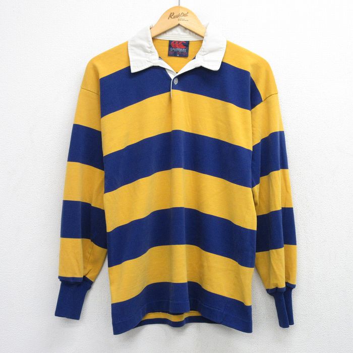 M★古着 カンタベリー 長袖 ラガー シャツ メンズ 90年代 90s 黄他 ボーダー【spe】 26apr23