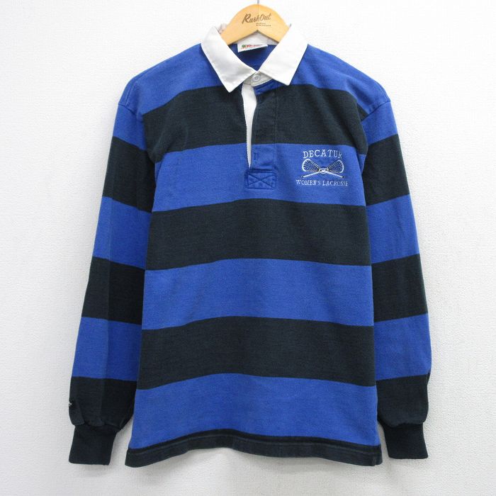 M★古着 バーバリアン 長袖 ラガー シャツ メンズ 00年代 00s DECATUR コットン カナダ製 青他 ボーダー 26apr23