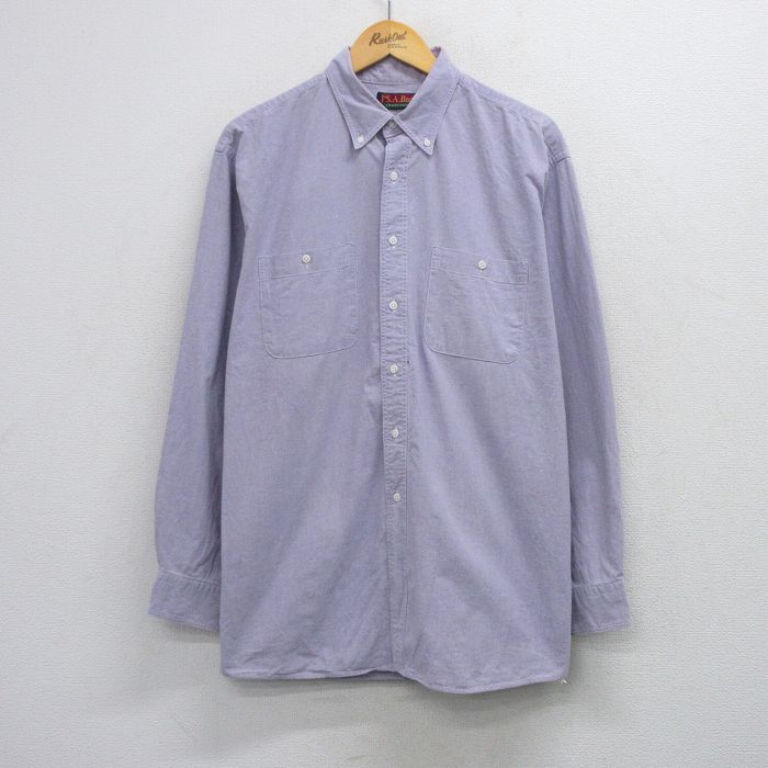 XL★古着 JOS A BANK 長袖 シャツ メンズ 90年代 90s ロング丈 コットン ボタンダウン USA製 紫系 26apr23