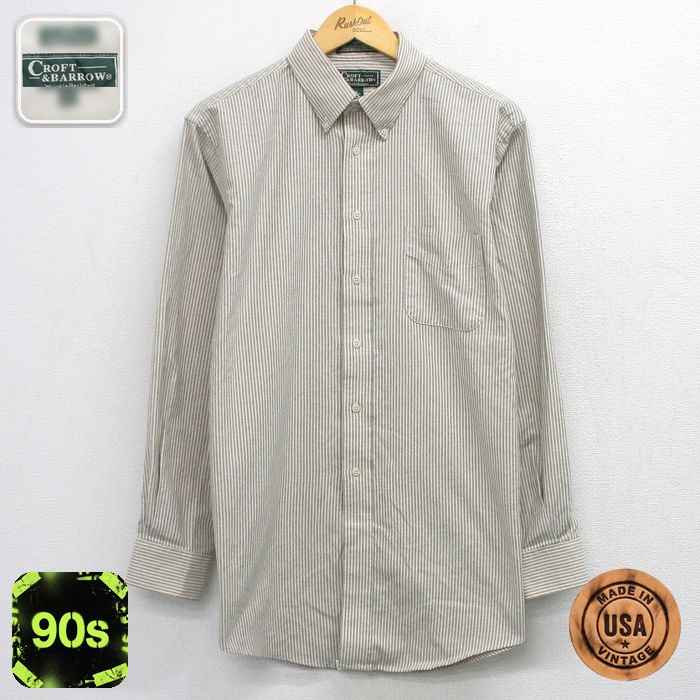 【20%OFF】90s 長袖シャツ ストライプ ベージュ メンズL相当 | 古着