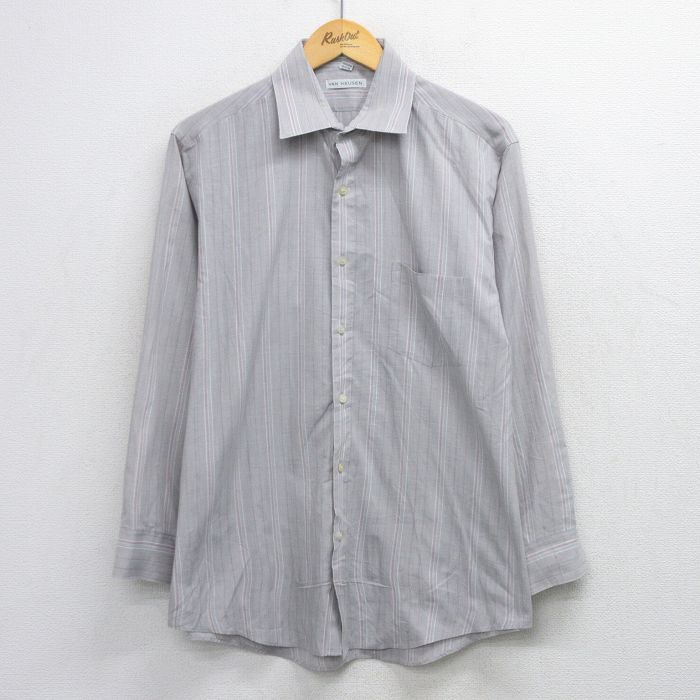 XL★古着 バンヒューセン 長袖 シャツ メンズ 90年代 90s グレー他 ストライプ 26apr23