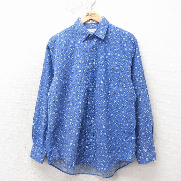 L★古着 長袖 シャツ メンズ 00年代 00s 花柄 コットン 紺他 26apr24