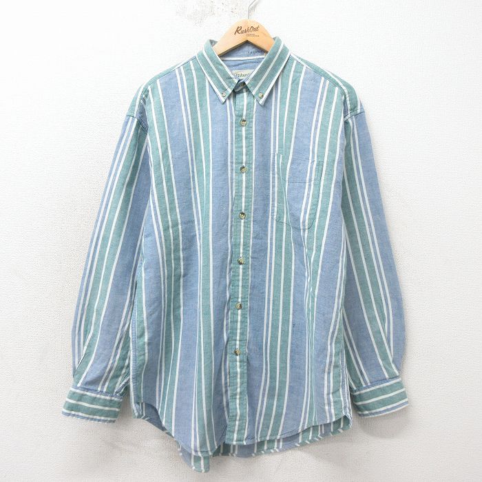 L★古着 セントジョンズベイ 長袖 シャツ メンズ 90年代 90s コットン ボタンダウン 緑他 ストライプ【spe】 26apr24