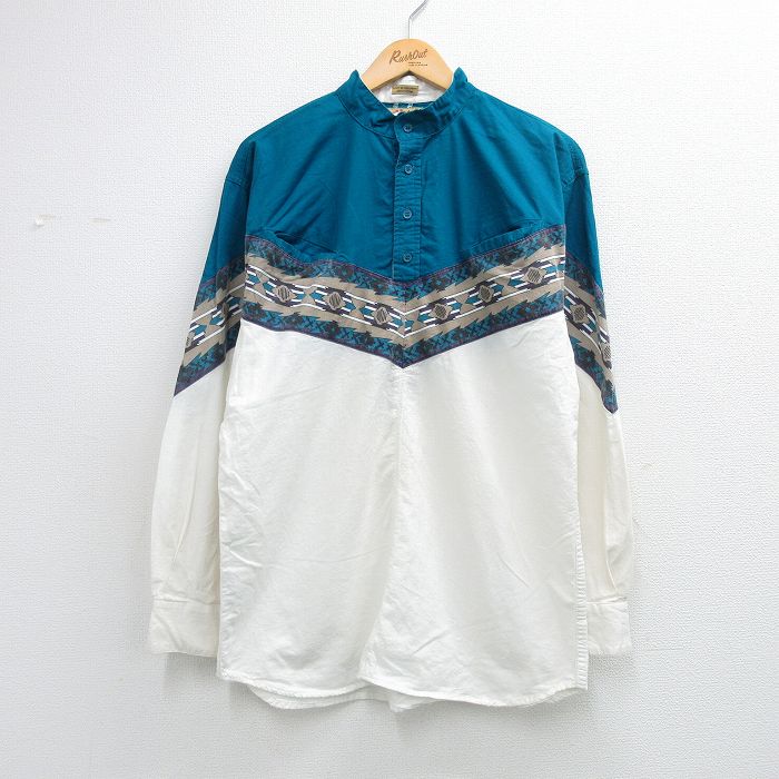 90s 長袖シャツ ネイティブ柄 ライトブルー M | 古着