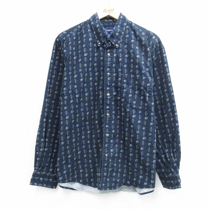 カタリナ 長袖シャツ 総柄 ネイビー XL | 古着