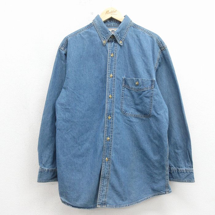 L★古着 リー Lee 長袖 シャツ メンズ 00年代 00s コットン ボタンダウン ネイビー デニム【spe】 26may14