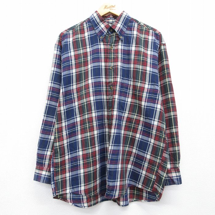 L★古着 GANT 長袖 シャツ メンズ 90年代 90s ボタンダウン ネイビー チェック 26may29