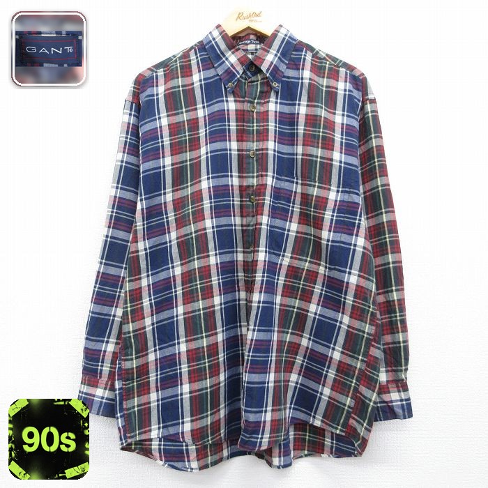 【20%OFF】GANT 長袖 シャツ 90s ボタンダウン ネイビー チェック メンズL相当 | 古着