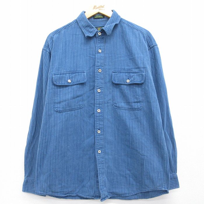 ネイビーストライプ デニム 長袖シャツ XL | 古着