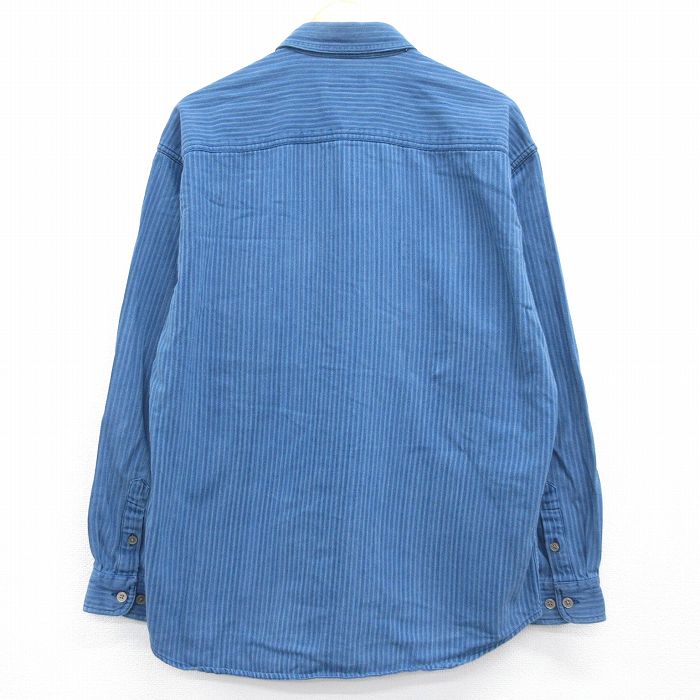 古着通販 XL☆古着 長袖 シャツ メンズ ネイビー デニム ストライプ