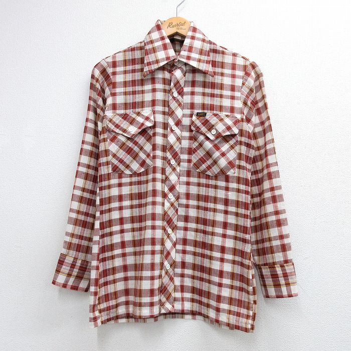 S★古着 リー Lee 長袖 シャツ メンズ 70年代 70s USA製 バーガンディ 26jun03