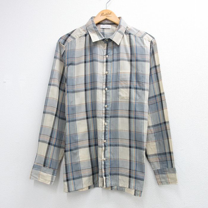 L★古着 長袖 シャツ メンズ 90年代 90s USA製 グレー チェック 26jun03