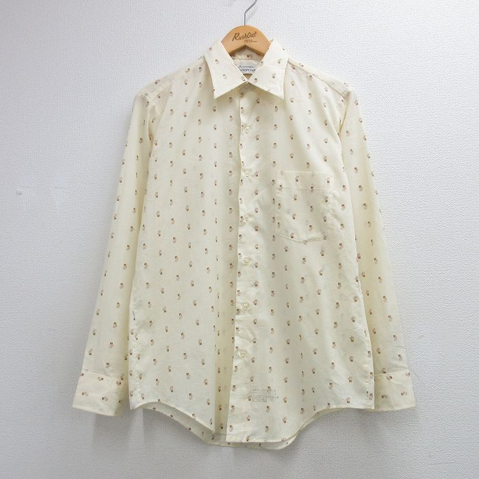 L★古着 アロー 長袖 シャツ メンズ 70年代 70s 総柄 USA製 ベージュ 26jun03