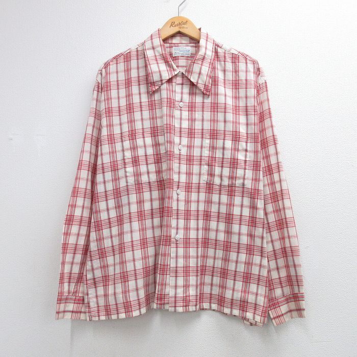XL★古着 長袖 シャツ メンズ 70年代 70s 大きいサイズ USA製 レッド チェック 26jun03
