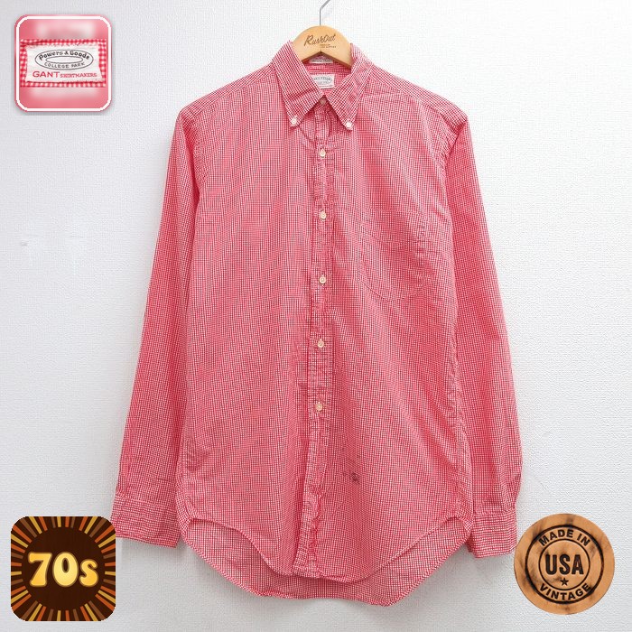 GANT 70s 長袖シャツ ギンガムチェック レッド メンズM相当 | 古着
