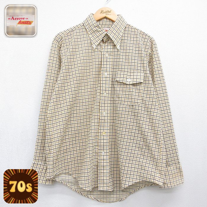 70s 長袖シャツ ベージュチェック メンズL相当 | 古着
