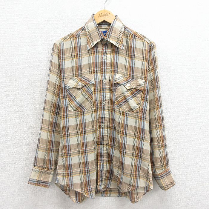 JCペニー 80s 長袖シャツ チェック ベージュ メンズL相当 | 古着